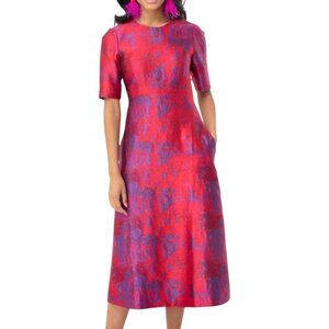 Tuckernuck Raspberry Jacquard Baldwin Dress Size Medium Pockets Elegant Midi